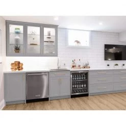 Gray Home Bar Cabinet Set with Contemporary Brushed Brass Handles (6-Pieces) by NewAge Products -Twin Star Home Sales Store gray newage products bar cabinets 86400 40 1000