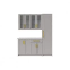 Gray Home Bar Cabinet Set with Contemporary Brushed Brass Handles (6-Pieces) by NewAge Products