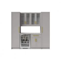 6-Piece Gray Home Bar Cabinet Set with Contemporary Brushed Brass Handles by NewAge Products