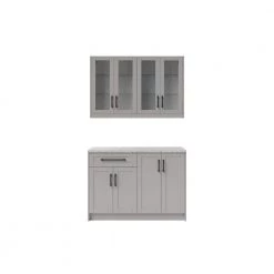 5-Piece Gray Home Bar Cabinet Set with Contemporary Matte Black Handles by NewAge Products