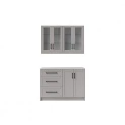 5-Piece Gray Home Bar Cabinet Set with Contemporary Matte Black Handles by NewAge Products