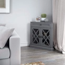 Gray Corner Accent Cabinet with Adjustable Shelf by Twin Star Home -Twin Star Home Sales Store gray twin star home accent cabinets ac7349 pg22 31 1000