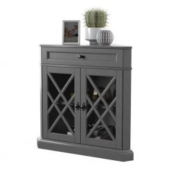 Gray Corner Accent Cabinet with Adjustable Shelf by Twin Star Home -Twin Star Home Sales Store gray twin star home accent cabinets ac7349 pg22 fa 1000