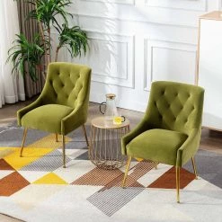 Green Mid Century Modern Tufted Upholstered Dining Arm Chair with Adjustable Legs (Set of 2) (22 in. W x 33 in. H) by KINWELL -Twin Star Home Sales Store green kinwell dining chairs bsc059 gn 1d 1000
