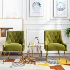 Green Mid Century Modern Tufted Upholstered Dining Arm Chair with Adjustable Legs (Set of 2) (22 in. W x 33 in. H) by KINWELL -Twin Star Home Sales Store green kinwell dining chairs bsc059 gn 31 1000