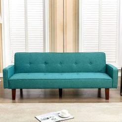 Nathalia 75 in. Green Linen 3-Seater Twin Sleeper Sofa Bed by KINWELL
