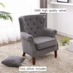 Grey Modern Upholstered Accent Armchair Button-Tufted Nailhead Trim Wingback Chair by KINWELL -Twin Star Home Sales Store grey kinwell accent chairs mla000702 grey 31 1000