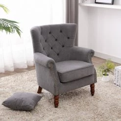 Grey Modern Upholstered Accent Armchair Button-Tufted Nailhead Trim Wingback Chair by KINWELL -Twin Star Home Sales Store grey kinwell accent chairs mla000702 grey 76 1000