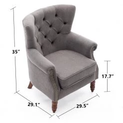 Grey Modern Upholstered Accent Armchair Button-Tufted Nailhead Trim Wingback Chair by KINWELL -Twin Star Home Sales Store grey kinwell accent chairs mla000702 grey fa 1000