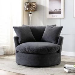 43.3 in. Grey Upholstered Swivel Barrel Chair by KINWELL -Twin Star Home Sales Store grey kinwell accent chairs mla000705 grey 31 1000