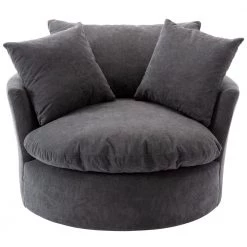 43.3 in. Grey Upholstered Swivel Barrel Chair by KINWELL