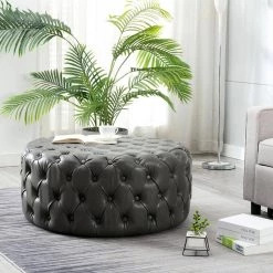 35.4 in. Grey Round Cocktail Ottoman by KINWELL -Twin Star Home Sales Store grey kinwell ottomans mla000688 grey 31 1000