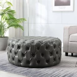 35.4 in. Grey Round Cocktail Ottoman by KINWELL -Twin Star Home Sales Store grey kinwell ottomans mla000688 grey 4f 1000
