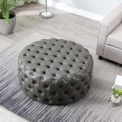 35.4 in. Grey Round Cocktail Ottoman by KINWELL -Twin Star Home Sales Store grey kinwell ottomans mla000688 grey c3 1000