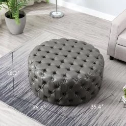 35.4 in. Grey Round Cocktail Ottoman by KINWELL -Twin Star Home Sales Store grey kinwell ottomans mla000688 grey fa 1000