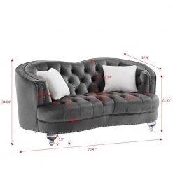 70.5 in. W Square Arm Velvet Tufted Loveseat Chesterfield Curved Sofa with Nailheads in Gray by KINWELL -Twin Star Home Sales Store grey kinwell sofas couches bsc hx001gy l 1d 1000