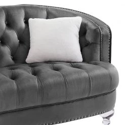 70.5 in. W Square Arm Velvet Tufted Loveseat Chesterfield Curved Sofa with Nailheads in Gray by KINWELL -Twin Star Home Sales Store grey kinwell sofas couches bsc hx001gy l 1f 1000