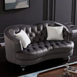 70.5 in. W Square Arm Velvet Tufted Loveseat Chesterfield Curved Sofa with Nailheads in Gray by KINWELL -Twin Star Home Sales Store grey kinwell sofas couches bsc hx001gy l 31 1000