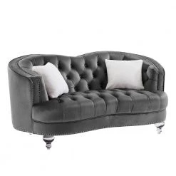 70.5 in. W Square Arm Velvet Tufted Loveseat Chesterfield Curved Sofa with Nailheads in Gray by KINWELL