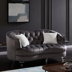 70.5 in. W Square Arm Velvet Tufted Loveseat Chesterfield Curved Sofa with Nailheads in Gray by KINWELL -Twin Star Home Sales Store grey kinwell sofas couches bsc hx001gy l c3 1000