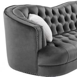 90.2 in. W Square Arm Velvet Tufted 3-Seater Chesterfield Curved Sofa with Nailheads in Gray by KINWELL -Twin Star Home Sales Store grey kinwell sofas couches bsc hx001gy s 4f 1000