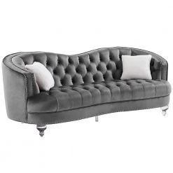90.2 in. W Square Arm Velvet Tufted 3-Seater Chesterfield Curved Sofa with Nailheads in Gray by KINWELL