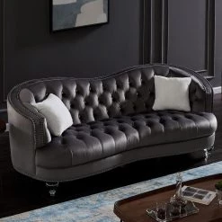 90.2 in. W Square Arm Velvet Tufted 3-Seater Chesterfield Curved Sofa with Nailheads in Gray by KINWELL -Twin Star Home Sales Store grey kinwell sofas couches bsc hx001gy s c3 1000