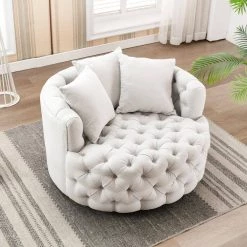 40.5 in. W Greyish White Tufted Linen Swivel Barrel Chair by KINWELL 15 40.5 in. W Greyish White Tufted Linen Swivel Barrel Chair by KINWELL -Twin Star Home Sales Store greyish white kinwell accent chairs wfhfsn 189 zh w 4f 1000