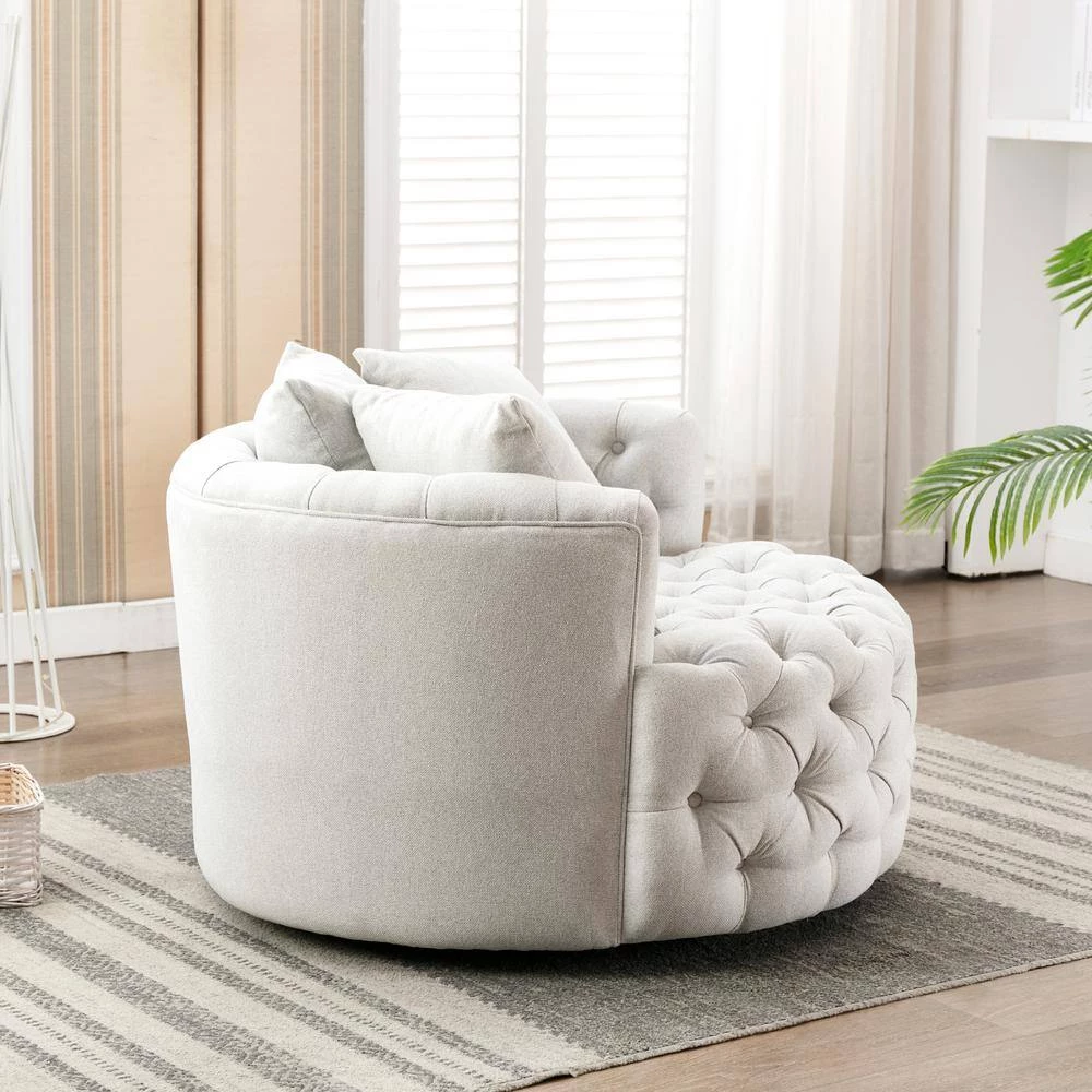 40.5 in. W Greyish White Tufted Linen Swivel Barrel Chair by KINWELL 2 40.5 in. W Greyish White Tufted Linen Swivel Barrel Chair by KINWELL - Image 2