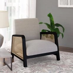 Ivory Black Oak Upholstered Arm Chair with Frame by Twin Star Home -Twin Star Home Sales Store ivory black oak twin star home accent chairs lc758 o134 44 1000