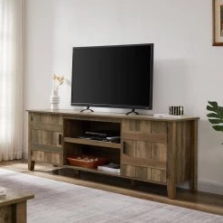 70 in. Light Brown TV Stand with 2 Storage Doors Fits TV's up to 80 in. by KINWELL -Twin Star Home Sales Store light brown kinwell tv stands bsc hx007ro c3 1000