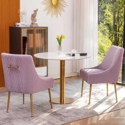 Light Purple Modern Mid-Century Velvet Fabric Upholstered Pleated Dining Chair with Handle on Back (Set of 2) by KINWELL -Twin Star Home Sales Store light purple kinwell accent chairs bsc083 pk two 31 1000