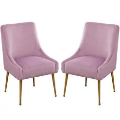 Light Purple Modern Mid-Century Velvet Fabric Upholstered Pleated Dining Chair with Handle on Back (Set of 2) by KINWELL