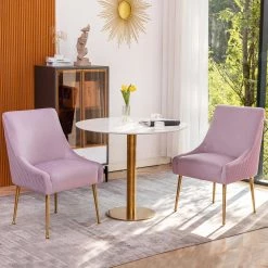 Light Purple Modern Mid-Century Velvet Fabric Upholstered Pleated Dining Chair with Handle on Back (Set of 2) by KINWELL -Twin Star Home Sales Store light purple kinwell accent chairs bsc083 pk two c3 1000