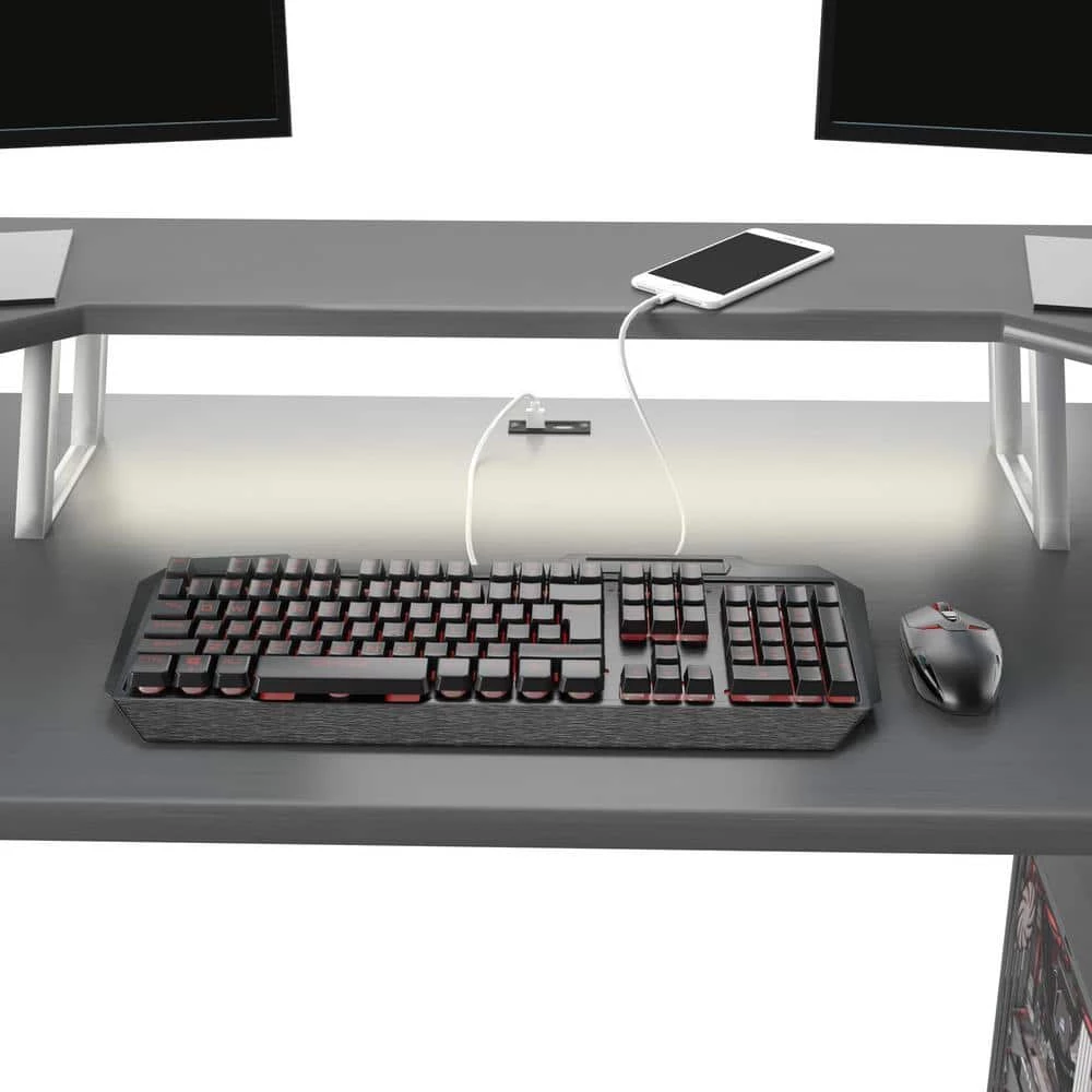 56 in. Metallic Gray Gaming Computer Desk with USB Charging Ports by Twin Star Home 9 56 in. Metallic Gray Gaming Computer Desk with USB Charging Ports by Twin Star Home - Image 9