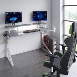 56 in. Metallic Gray Gaming Computer Desk with USB Charging Ports by Twin Star Home 25 56 in. Metallic Gray Gaming Computer Desk with USB Charging Ports by Twin Star Home -Twin Star Home Sales Store metallic gray twin star home computer desks odp6955 tvb01 31 1000