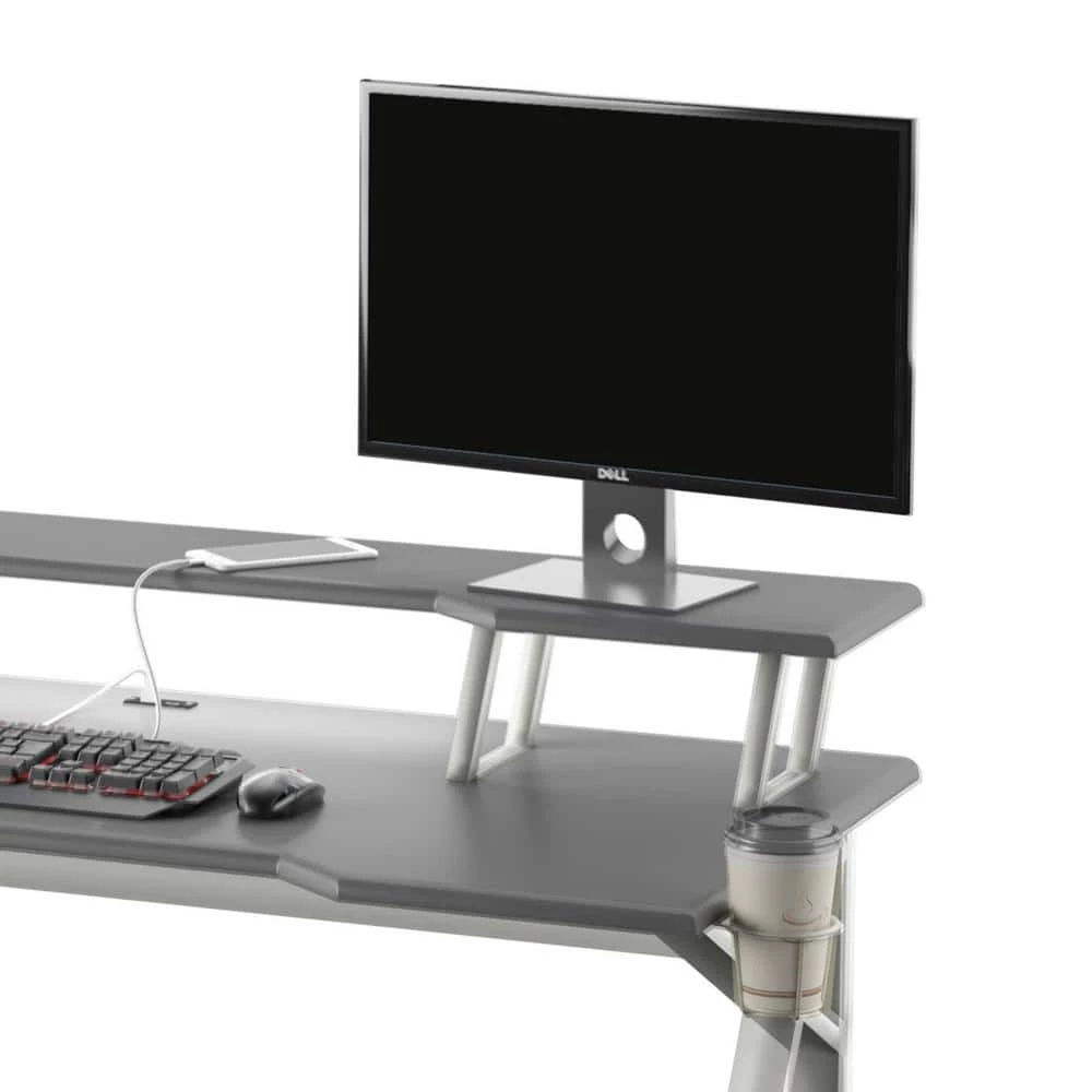 56 in. Metallic Gray Gaming Computer Desk with USB Charging Ports by Twin Star Home 10 56 in. Metallic Gray Gaming Computer Desk with USB Charging Ports by Twin Star Home - Image 10