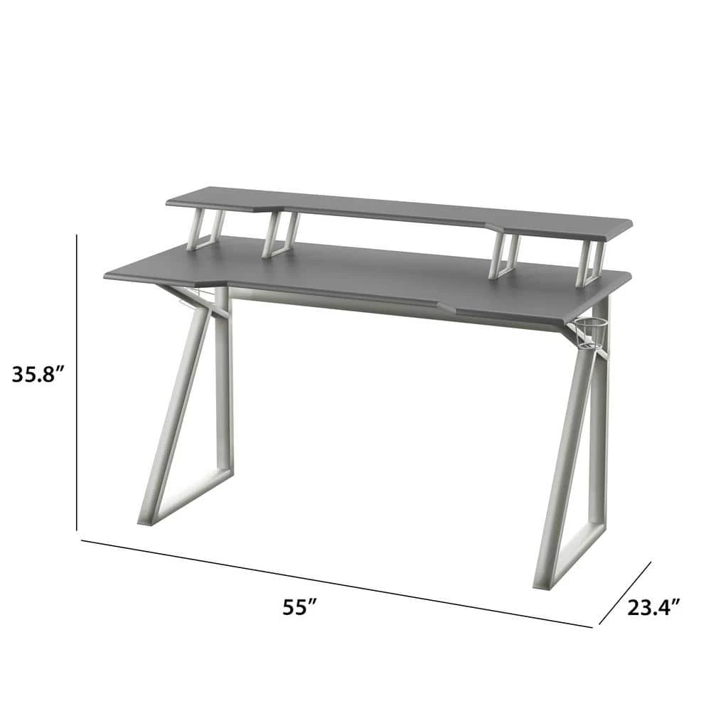 56 in. Metallic Gray Gaming Computer Desk with USB Charging Ports by Twin Star Home 8 56 in. Metallic Gray Gaming Computer Desk with USB Charging Ports by Twin Star Home - Image 8