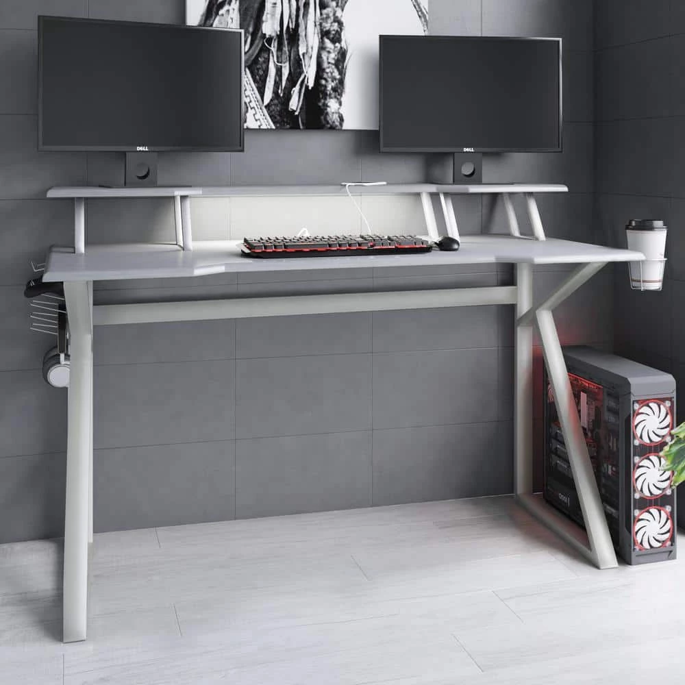 56 in. Metallic Gray Gaming Computer Desk with USB Charging Ports by Twin Star Home 5 56 in. Metallic Gray Gaming Computer Desk with USB Charging Ports by Twin Star Home - Image 5
