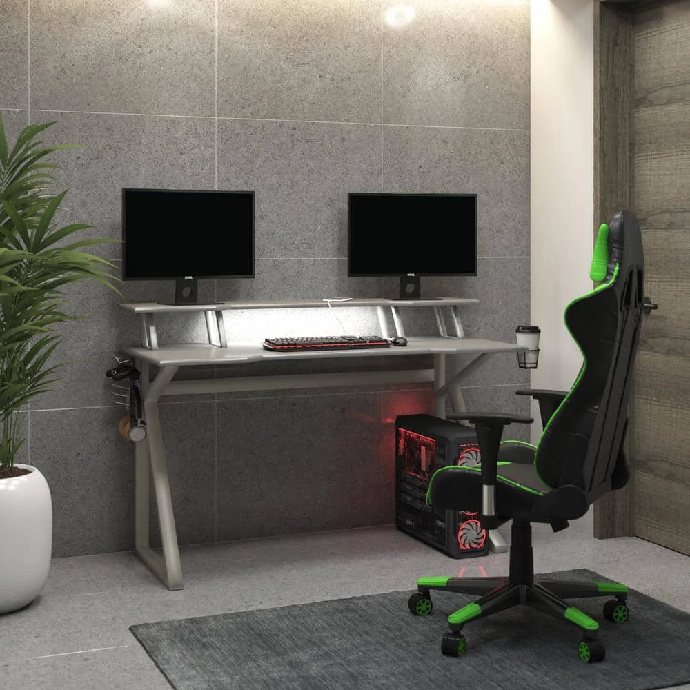 56 in. Metallic Gray Gaming Computer Desk with USB Charging Ports by Twin Star Home 12 56 in. Metallic Gray Gaming Computer Desk with USB Charging Ports by Twin Star Home - Image 12