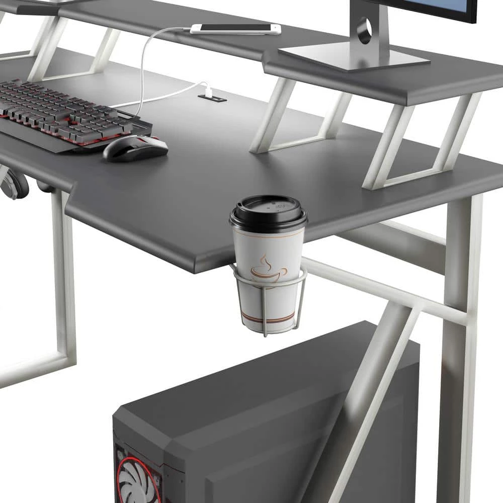 56 in. Metallic Gray Gaming Computer Desk with USB Charging Ports by Twin Star Home 6 56 in. Metallic Gray Gaming Computer Desk with USB Charging Ports by Twin Star Home - Image 6