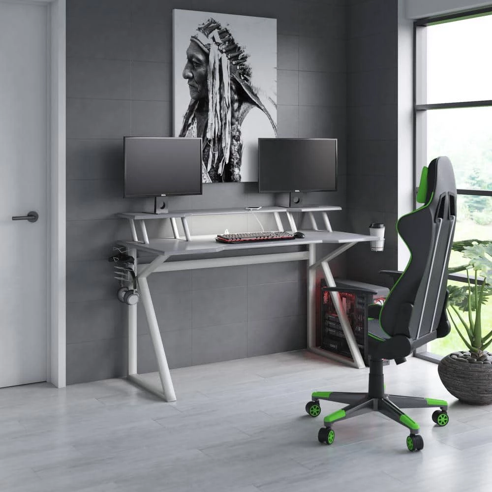 56 in. Metallic Gray Gaming Computer Desk with USB Charging Ports by Twin Star Home 11 56 in. Metallic Gray Gaming Computer Desk with USB Charging Ports by Twin Star Home - Image 11