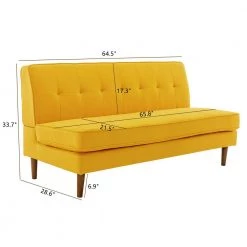 64.5 in. W Linen Armless 3-Seat Tufted Upholstery Mid-Century Modern Sofa in Mustard by KINWELL -Twin Star Home Sales Store mustard kinwell sofas couches hx2046ye 1d 1000
