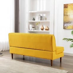 64.5 in. W Linen Armless 3-Seat Tufted Upholstery Mid-Century Modern Sofa in Mustard by KINWELL -Twin Star Home Sales Store mustard kinwell sofas couches hx2046ye 66 1000