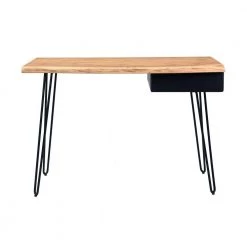 43 in. Natural and Black 1-Drawer Solid Wood Writing Desk by COAST TO COAST -Twin Star Home Sales Store natural acacia black powder coat finish coast to coast writing desks 53413 c3 1000