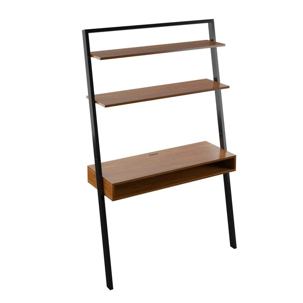 70 in. North Brown Wood 5-Shelf Leaning Bookcase Open Back by Twin Star Home 4 70 in. North Brown Wood 5-Shelf Leaning Bookcase Open Back by Twin Star Home - Image 4