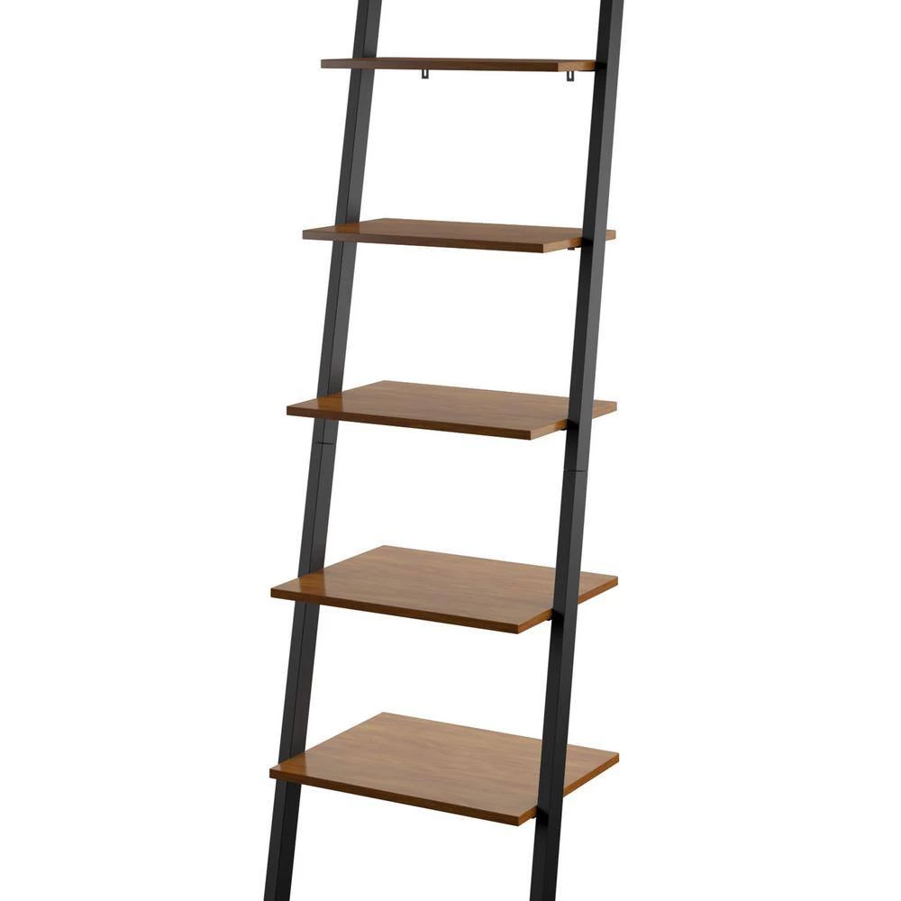 70 in. North Brown Wood 5-Shelf Leaning Bookcase Open Back by Twin Star Home 7 70 in. North Brown Wood 5-Shelf Leaning Bookcase Open Back by Twin Star Home - Image 7