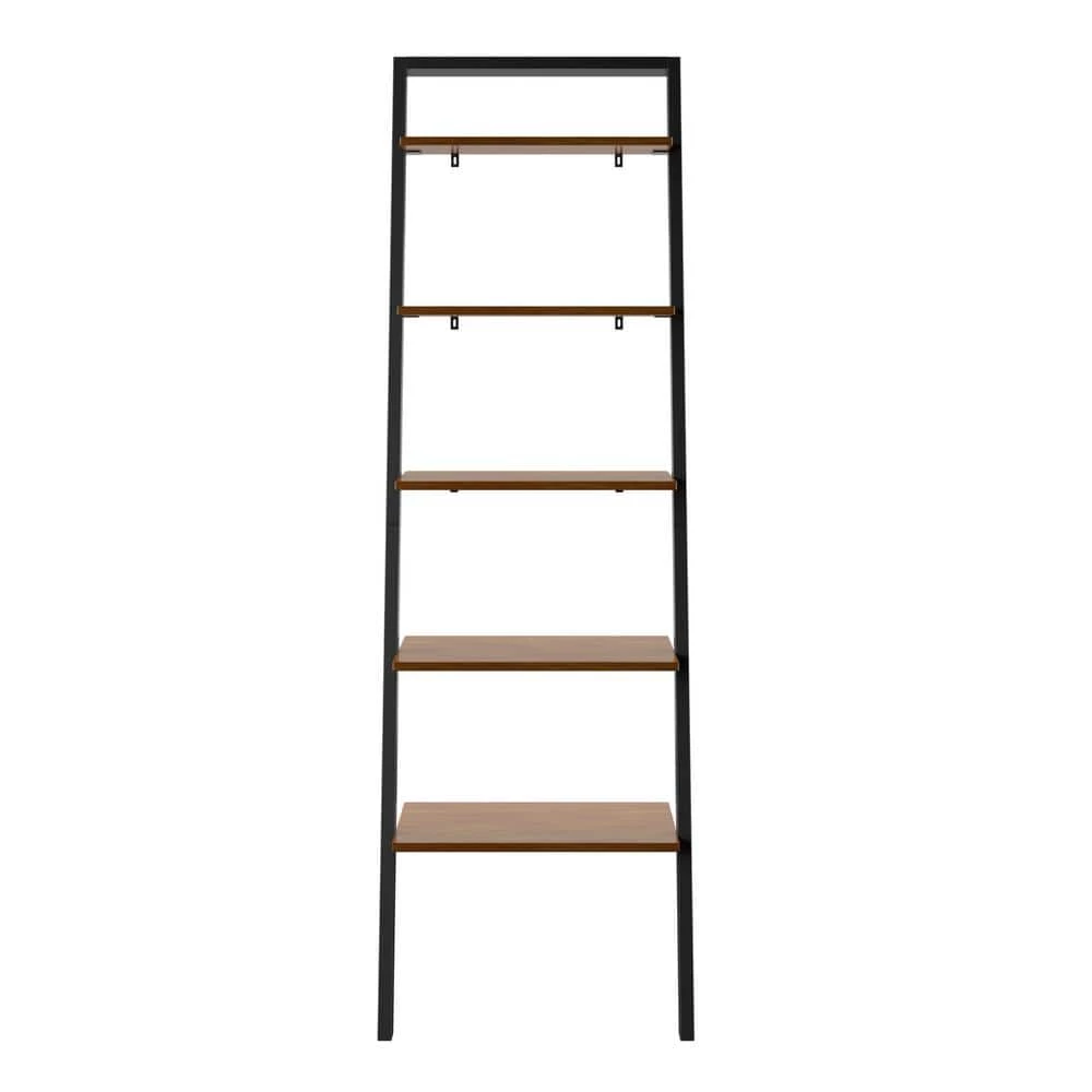 70 in. North Brown Wood 5-Shelf Leaning Bookcase Open Back by Twin Star Home 1 70 in. North Brown Wood 5-Shelf Leaning Bookcase Open Back by Twin Star Home