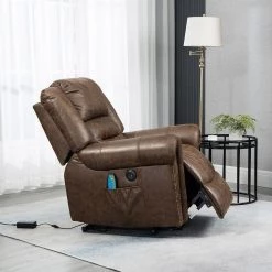 Nut Brown Faux Leather Power Electric Lift Massage Heating Recliner with Nailhead Trim by KINWELL 14 Nut Brown Faux Leather Power Electric Lift Massage Heating Recliner with Nailhead Trim by KINWELL -Twin Star Home Sales Store nut brown kinwell recliners xq54751935 1f 1000