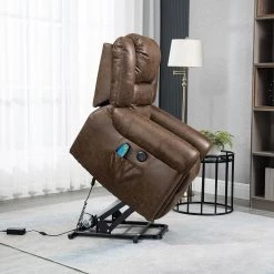 Nut Brown Faux Leather Power Electric Lift Massage Heating Recliner with Nailhead Trim by KINWELL 11 Nut Brown Faux Leather Power Electric Lift Massage Heating Recliner with Nailhead Trim by KINWELL -Twin Star Home Sales Store nut brown kinwell recliners xq54751935 66 1000